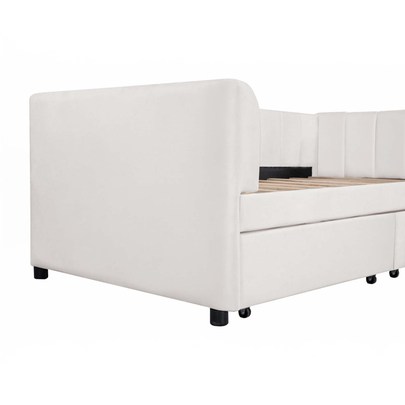 Lit de jour simple tapissier avec 2 tiroirs, Beige