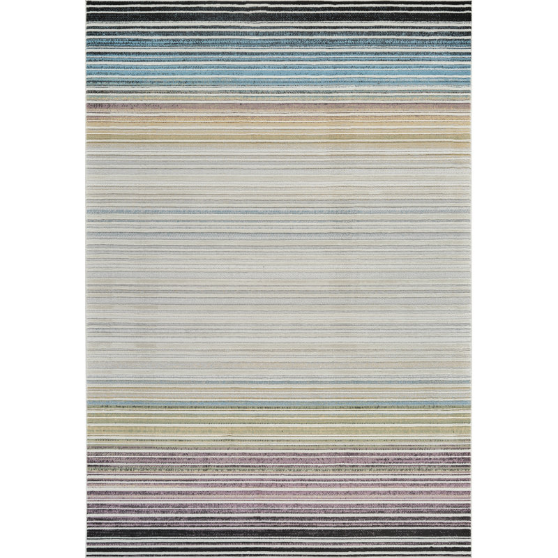 Tapis intérieur rayé beige / bleu 4 pi x 6 pi (3 pi 11 po x 5 pi 7 po) Mika de Branch Branch