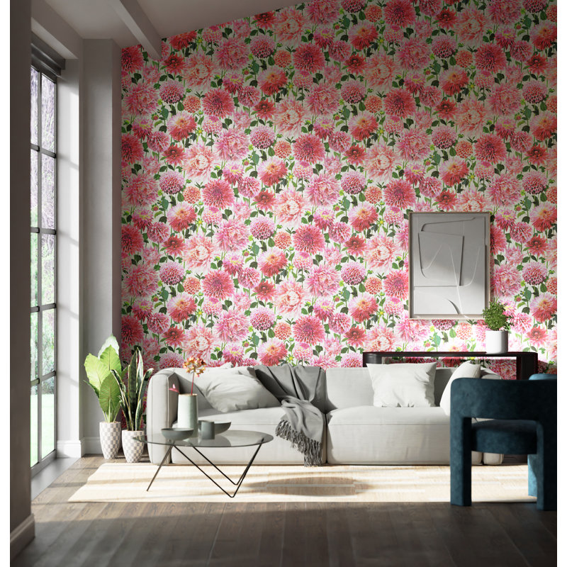 Dahlia Wallpaper, Blossom/Emerald/New Beginnings