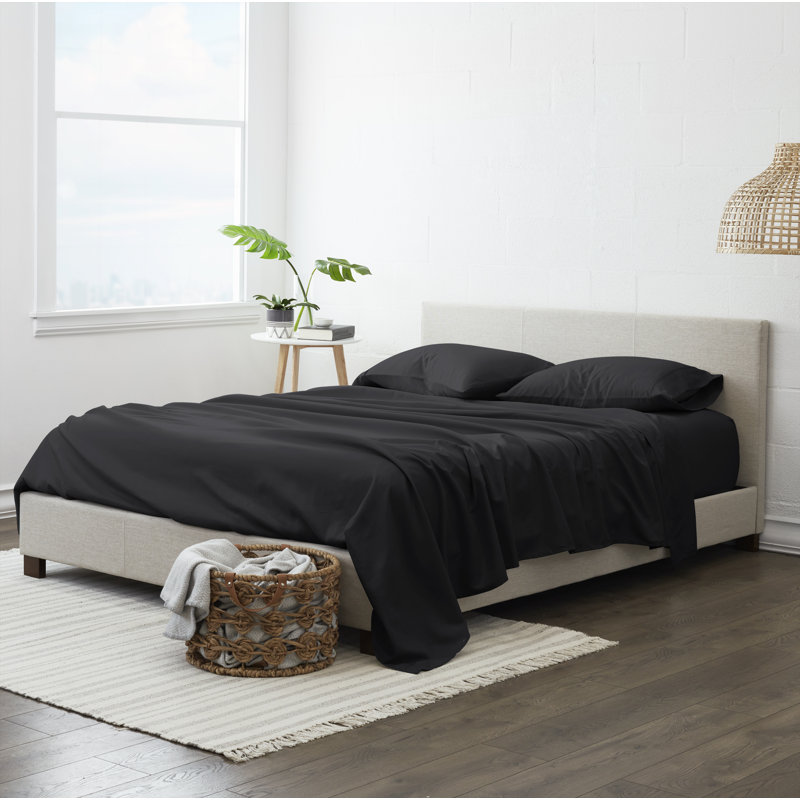 Solid Microfiber Ultra Soft Sheet Set, Queen Sheet Set with 2 Pillowcases, Black