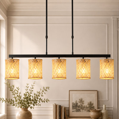 Luminaire suspendu linéaire à 5 lumières pour îlot de cuisine Boho