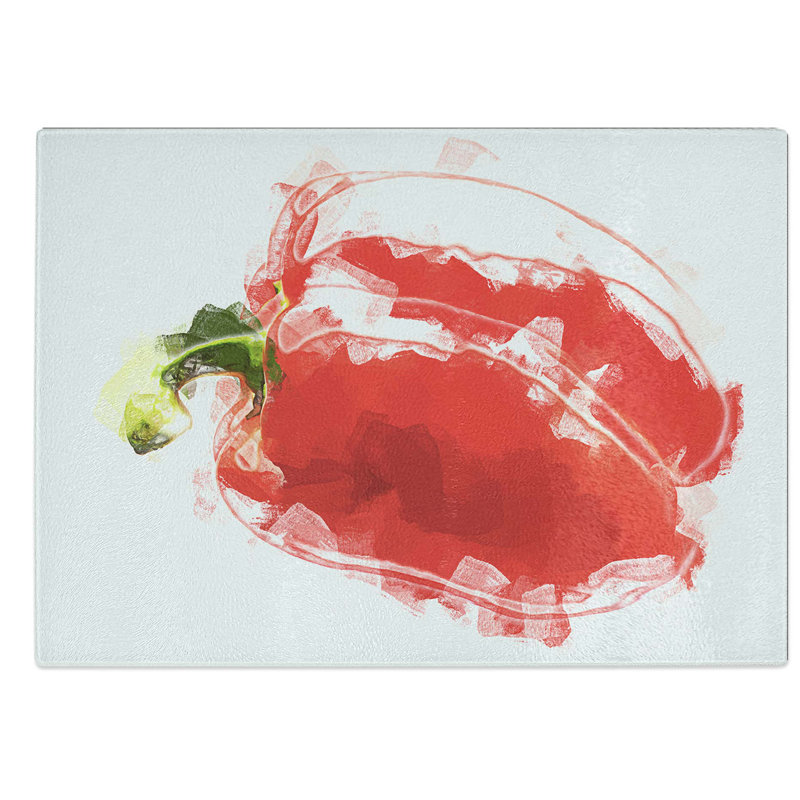 Glass Lone Red Bell Pepper in Abstract Chopping Board, 28.5 cm W x 20 cm L