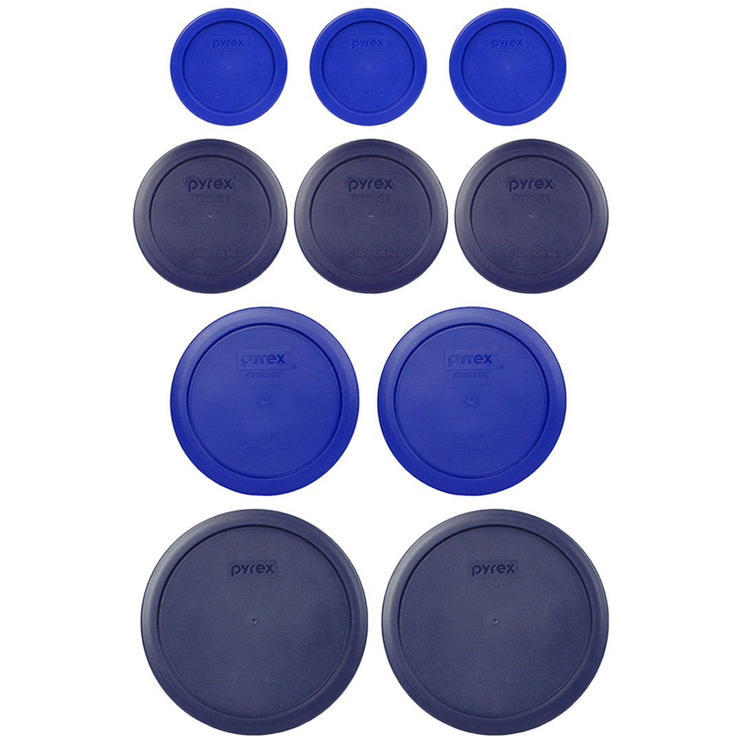 Pyrex 7202-PC Cobalt, 7200-PC Dark Blue, 7201-PC Cobalt, And 7402-PC Dark Blue Lids Pyrex