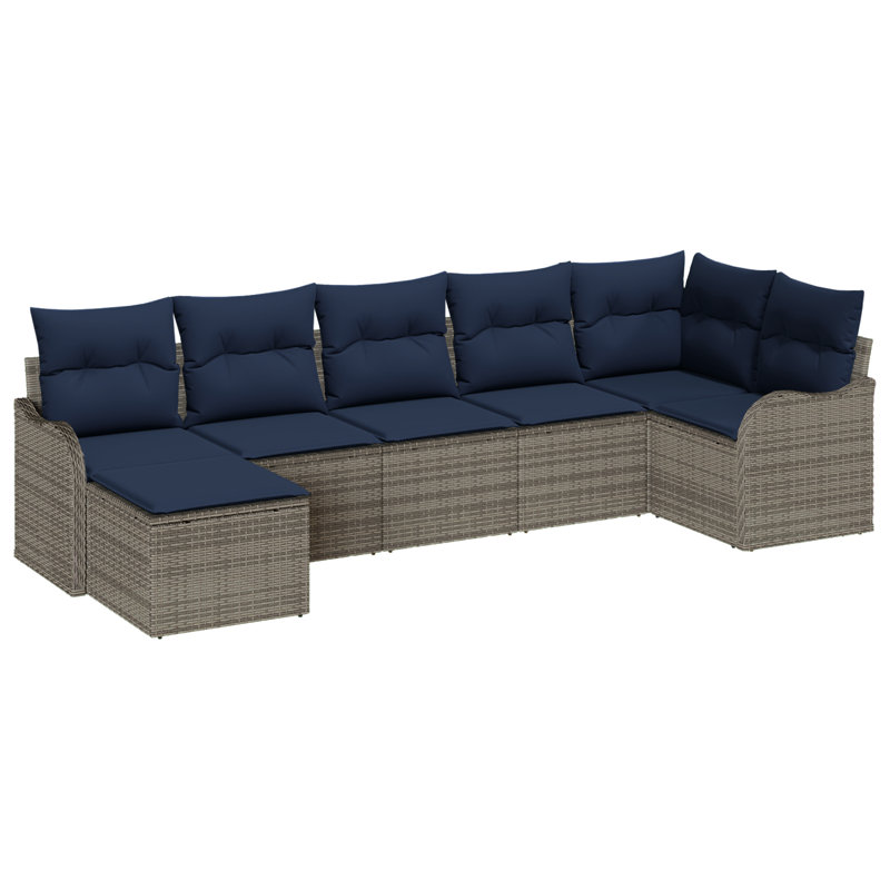 vidaXL Garden Sofa Set 7 pcs Grey Poly Rattan, Gray Frame/Navy Blue Cushion