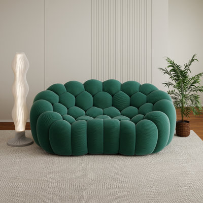 Cenie Modern Upholstered Boneless Arc-Shaped 3D Knit Fabric Loveseat Sofa, No Assembly Required