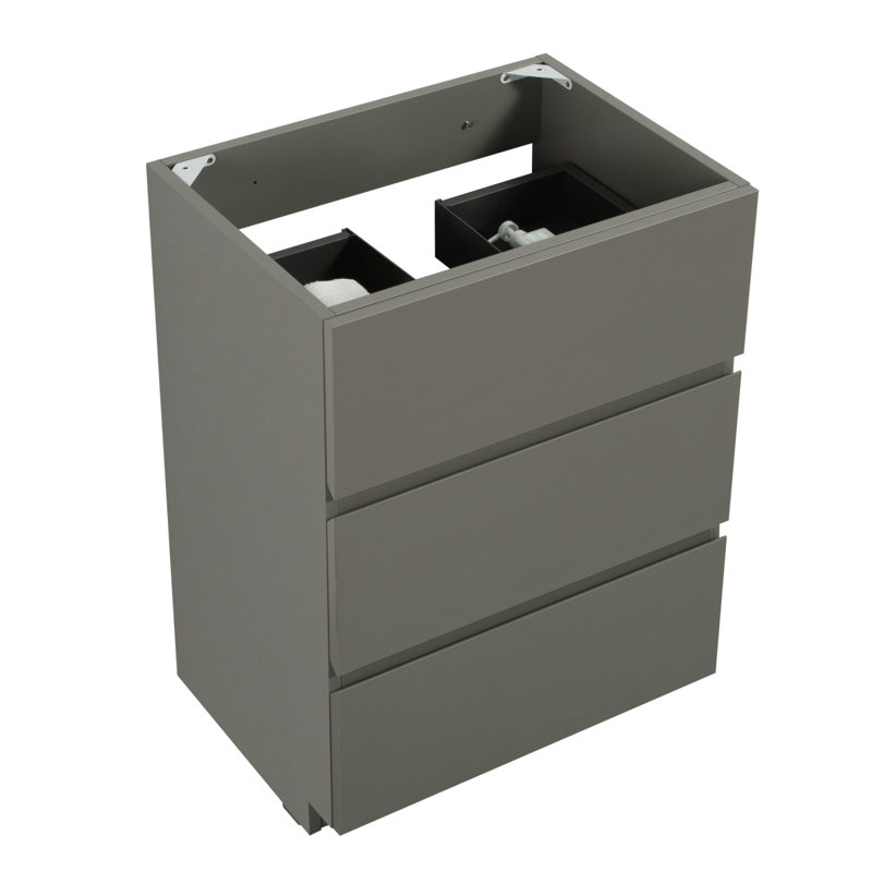 Alice-24F-102, armoire de plancher SANS bassin, couleur grise, avec trois tiroirs, pré-assemblé