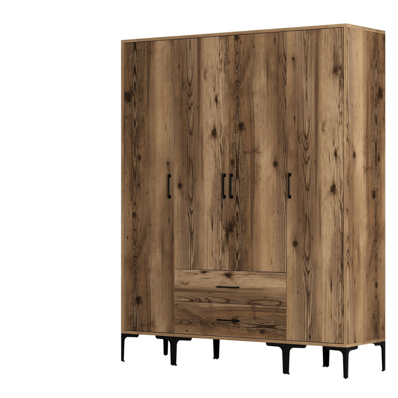 Berend 4 Door Manufactured Wood Wardrobe, Walnut