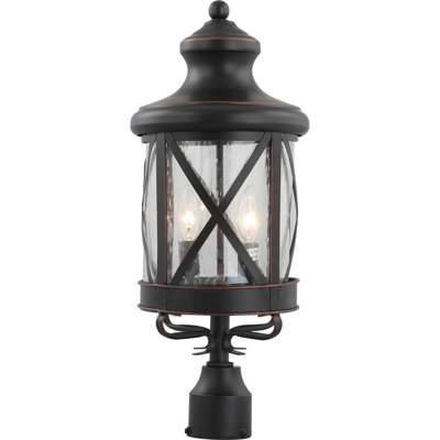 Emilea 3-Light Outdoor Black Coopper Aluminum Candelabra Lantern Head Post Mount with Clear Seedy Glass