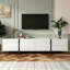  White High Gloss TV Stand with Black Metal Legs, Modern Media Console Unit for Living Room