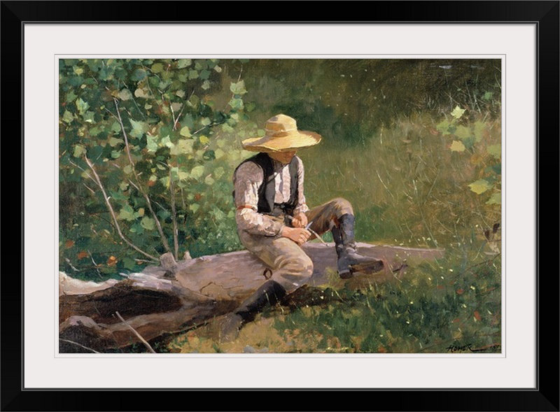 «The Whittling Boy, 1873» par Winslow Homer, reproduction d'art, H 32 po x l 44 po x P 1 po, Cadre noir