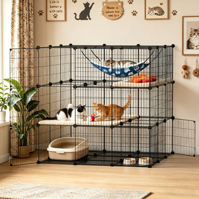 Large Cat Cages Indoor 3-Tier DIY Cat Enclosures Catio,41"x41"x 41",Cat Playpen with Hammock,Detachable Metal Wire Kennels Cats Crate,Secure Exercise Place for Guinea pig,Rabbit,Ferrets