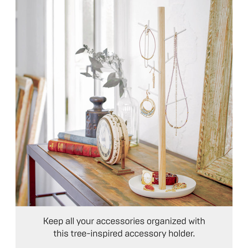 White Round Wood Accessory Tree for Women