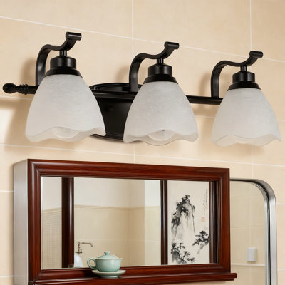 Luminaire de meuble-lavabo moderne 3 lumières avec abat-jour en verre givré, applique murale noir mat pour l'éclairage de miroir dans la salle de bain, le salon, la chambre à coucher et le couloir