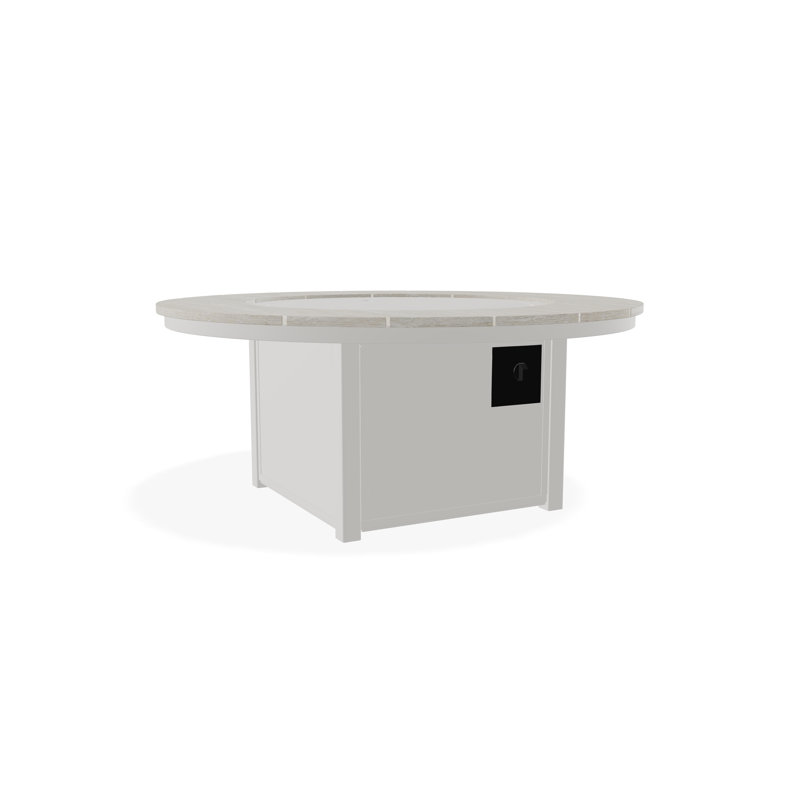 54" Round Rustic Polymer Fire Table with Propane Shelf, Snow/Laguna