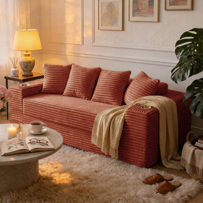 78”Loveseat Convertible Sofa Bed, Boneless Folding Floor Futon Sleeper Couch Bed, Corduroy Pull Out Sofa with 5 Pillows for Living Room, Small Spaces, Bedroom, No Assembly Required