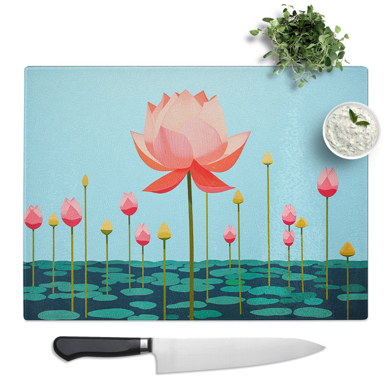 Water Lillies Minimalism No.2  Glass Chopping Board
