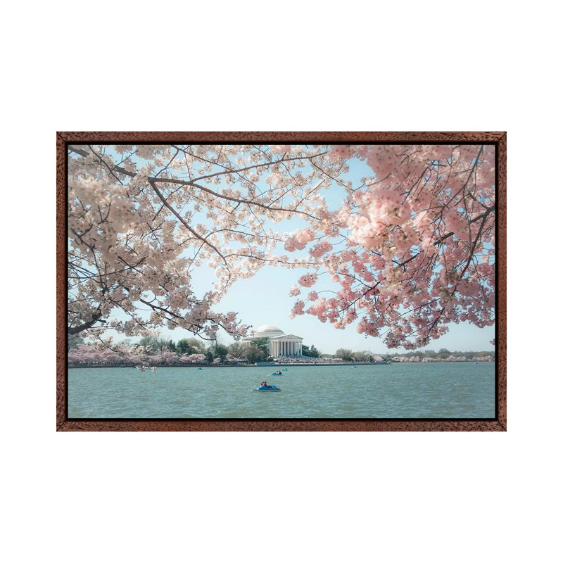 Washington DC Cherry Blossoms 1 Piece Wall Art on Canvas, 45.72cm H x 66.04cm W x 3.81cm D, Classic Brown Wood Framed