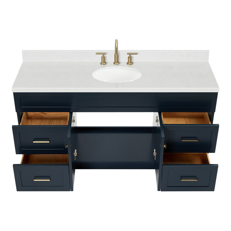 Hamlet 66.25'' Bathroom Vanity with Carrara Quartz Top, Midnight Blue, Oval