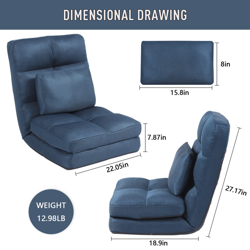 Floor Chair With Back Support For Adults Adjustable 14 Positions Video Game Chairs Foldable Floor Lounger With Pillow