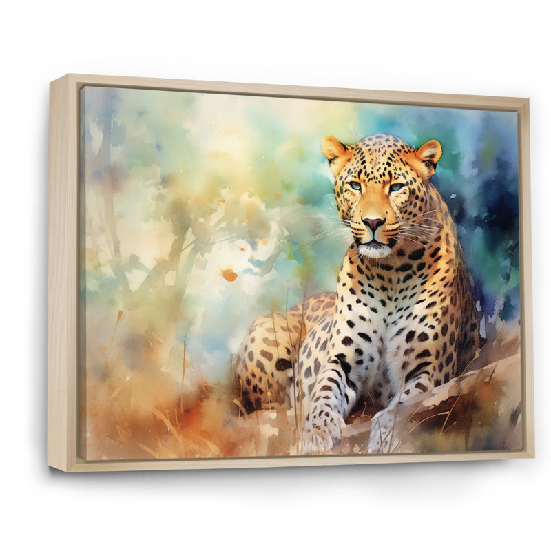 " Leopard Grace III ", 12" H x 20" W, Natural Floater Framed