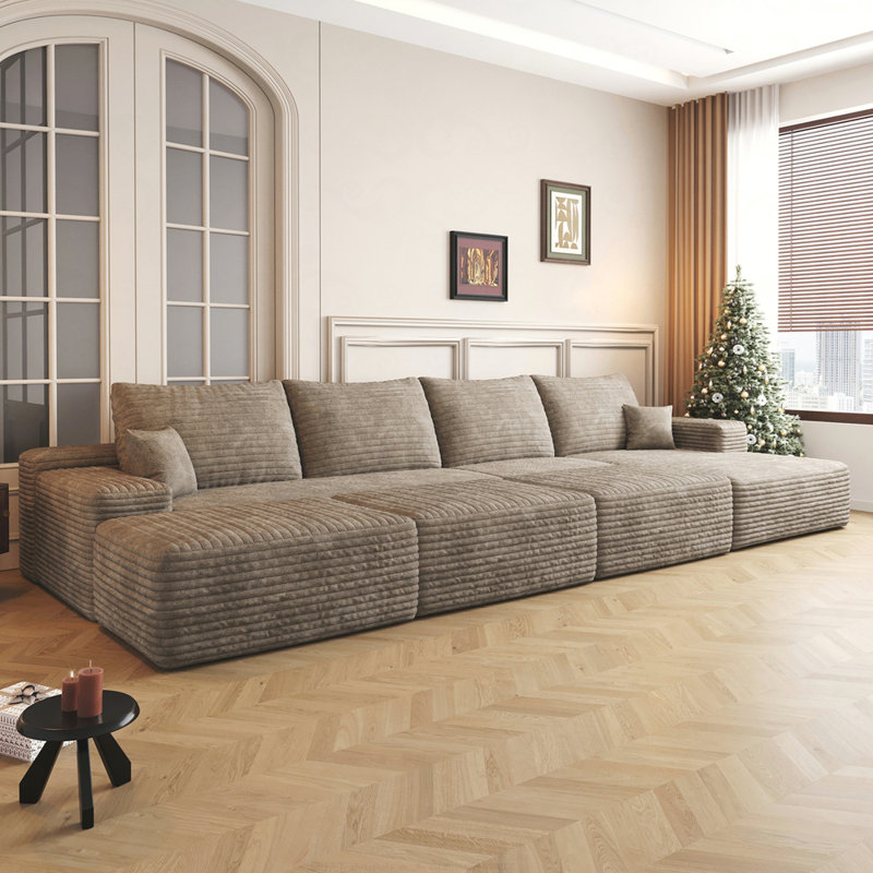 Canapé modulaire Boneless, Velours côtelé chameau, Orienté à droite