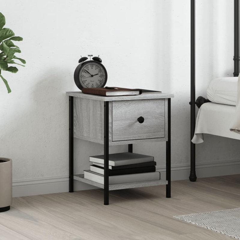 Lympsham 34cm W Iron Bedside Table, Grey Sonoma