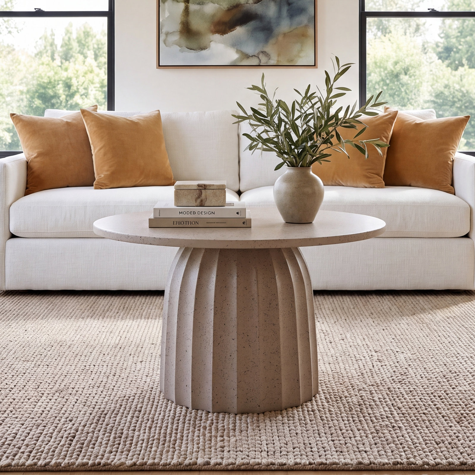 Glass Coffee Table, 13" H x 28" L x 28" W, Beige Top/Brown Base
