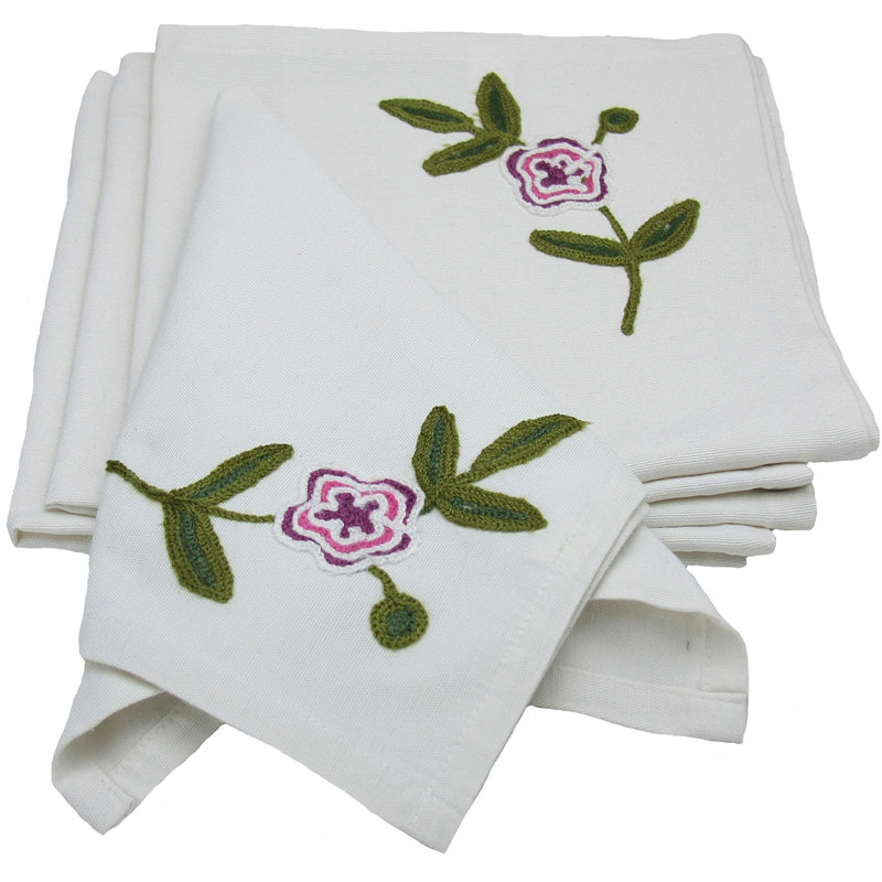 Flora Linens Polyester Embroidered Square Napkin, Violet