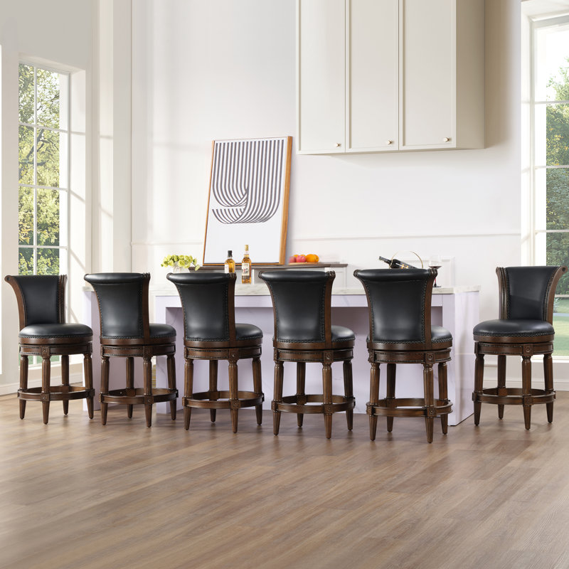 Elveria Classic Upholstered Bar Stools With Wooden Frame And Nailhead Trim, Walnut, 6, Dark Gray