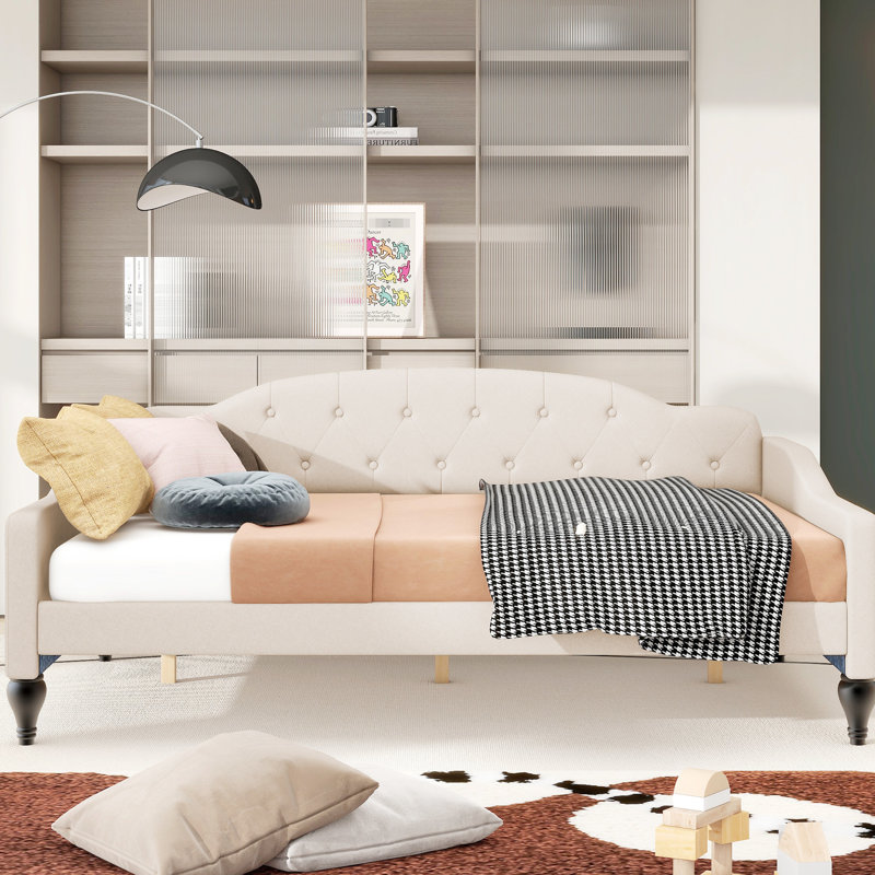 Full Size Daybed In Beige For Guest Rooms And Living Spaces Upholstered - Frame No Box Spring Various Uses