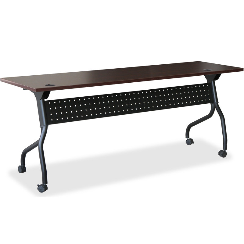 Rectangle Flip Top 23.63'' L Training Table with Casters and Modesty Panel and Cable Management, Black, Mahogany
