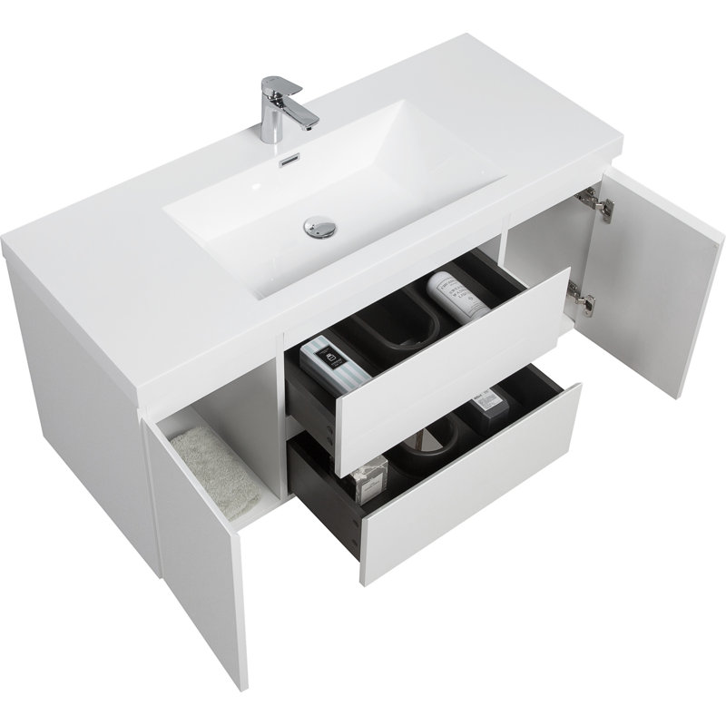 Meuble-lavabo flottant 48 po avec lavabo, meuble-lavabo mural moderne avec lavabo en résine et tiroirs à fermeture en douceur 48 po