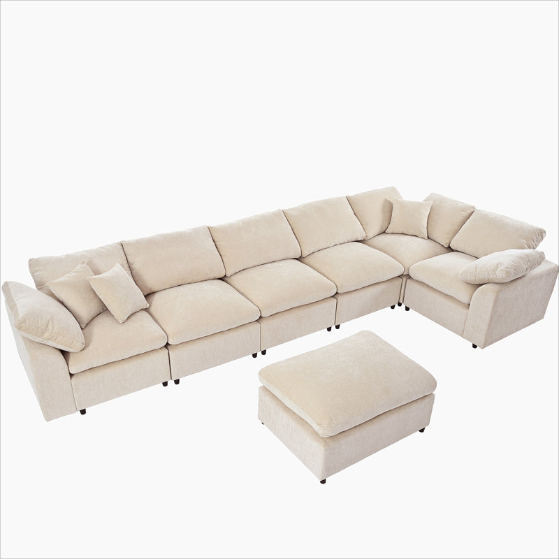 Canapé modulaire surdimensionné avec repose-pieds en L surdimensionné pour salon, bureau et espace spacieux, Polyester beige