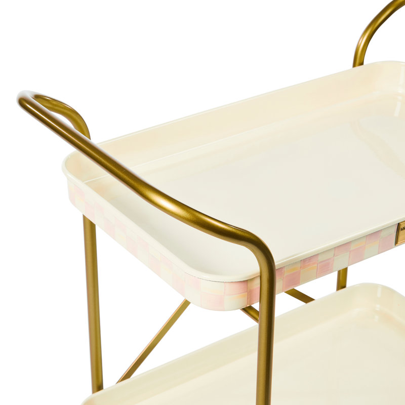 Mocha Check 2-Tier Kitchen Cart, Brass/Pink/White