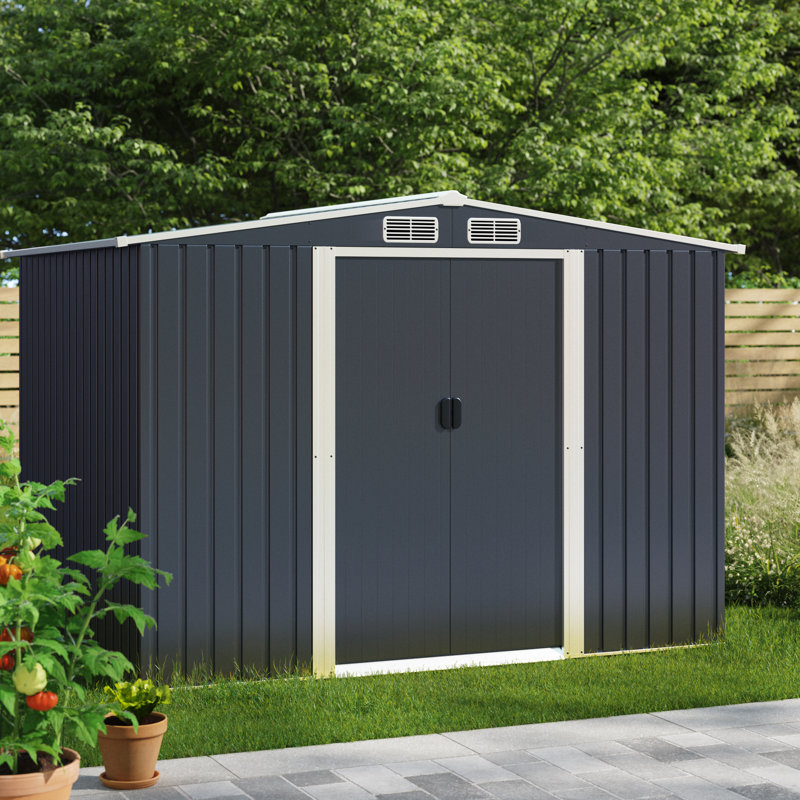 Aaronjohn 8 ft. W x 6.5 ft. D Metal Tool Shed, Carbon Black