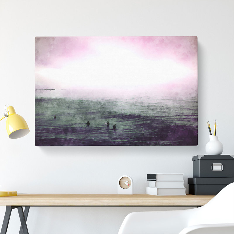 Surfers In The Water - Wrapped Canvas Painting, 60cm H x 91cm W x 4cm D