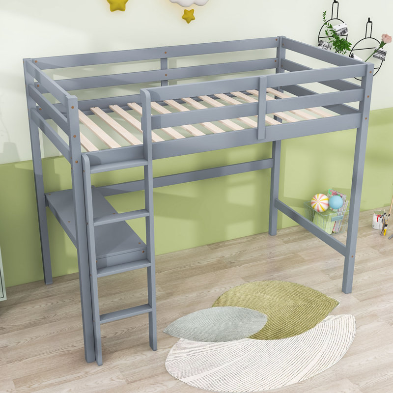 Gunnell Kids Twin Wood Loft Bed with Built-in Desk, Gray