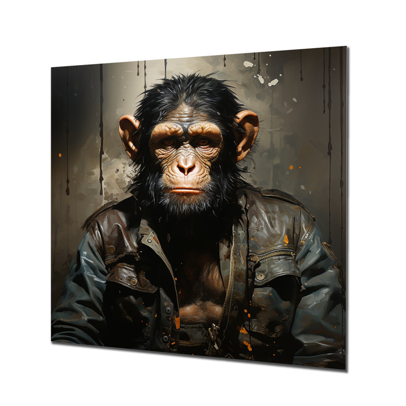 «Jungle in suit Monkey Portrait II», art mural singe en métal, H 16 po x l 16 po