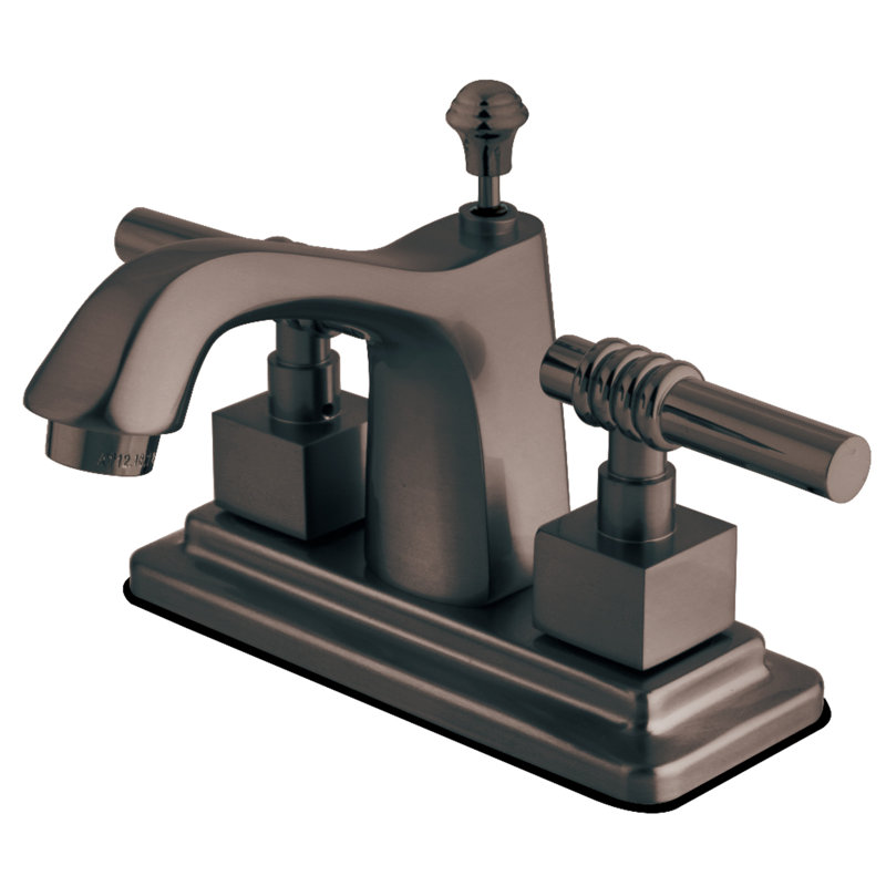 Robinet de salle de bain central à 4 poignées à 3 trous avec 4 tiroirs Kingston, Nickel brossé / laiton poli