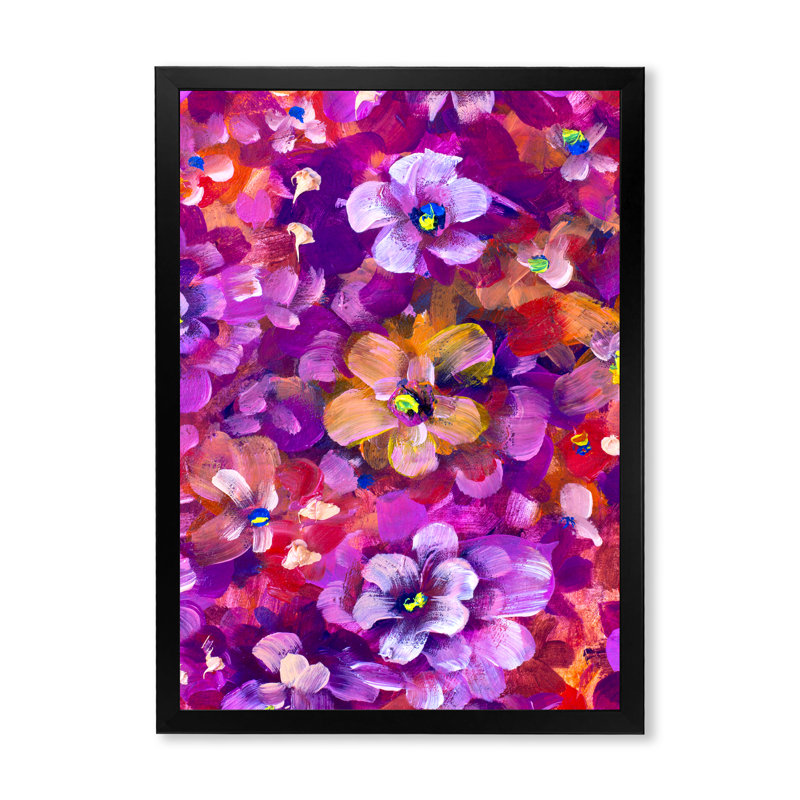 «Mauve Colofrul Flowers», œuvre d'art traditionnelle sur toile, Toile avec cadre photo noir, H 20 po x l 12 po x P 1 po