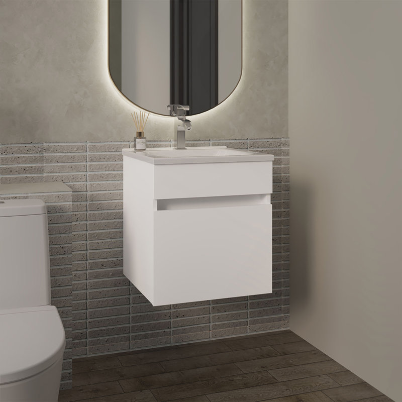 Meuble-lavabo flottant de 18 po avec une armoire et deux tablettes Primavera, Blanc