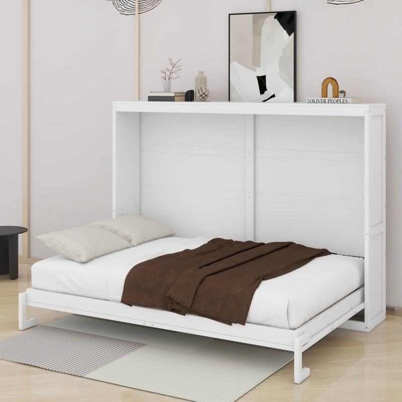 Grand lit escamotable au design moderne avec lumières DEL, Blanc