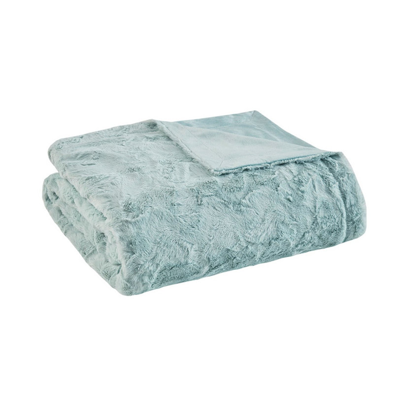 Oversized Faux Fur Throw, Aqua, Green
