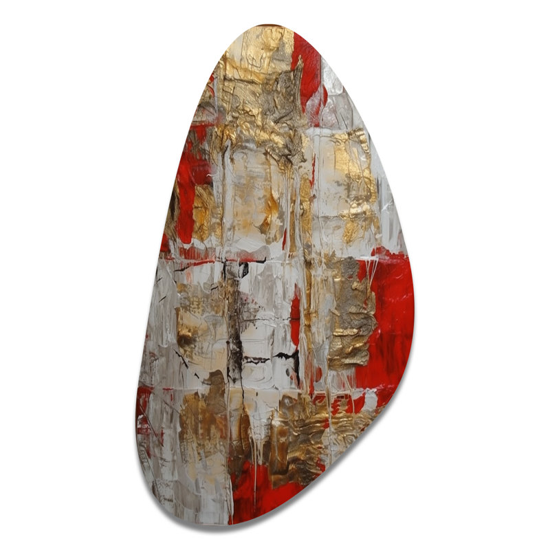 Cardinal Sin Retro Delight Abstract Red & Gold I - Abstract Fall Shape Art asymétrique en métal, H 31 po x l 17 po