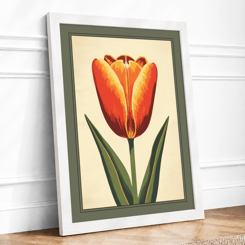 Red and Yellow Tulip Botanical - Framed Print, A3 - 42.0 x 29.7 cm, White