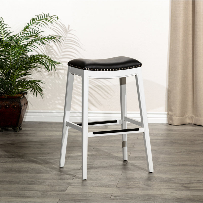 Tabouret de bar blanc de 30 po avec siège en cuir noir, assemblage simple, bois franc pour une utilisation à long terme dans la cuisine ou le tabouret, cuir, fabrication et décors