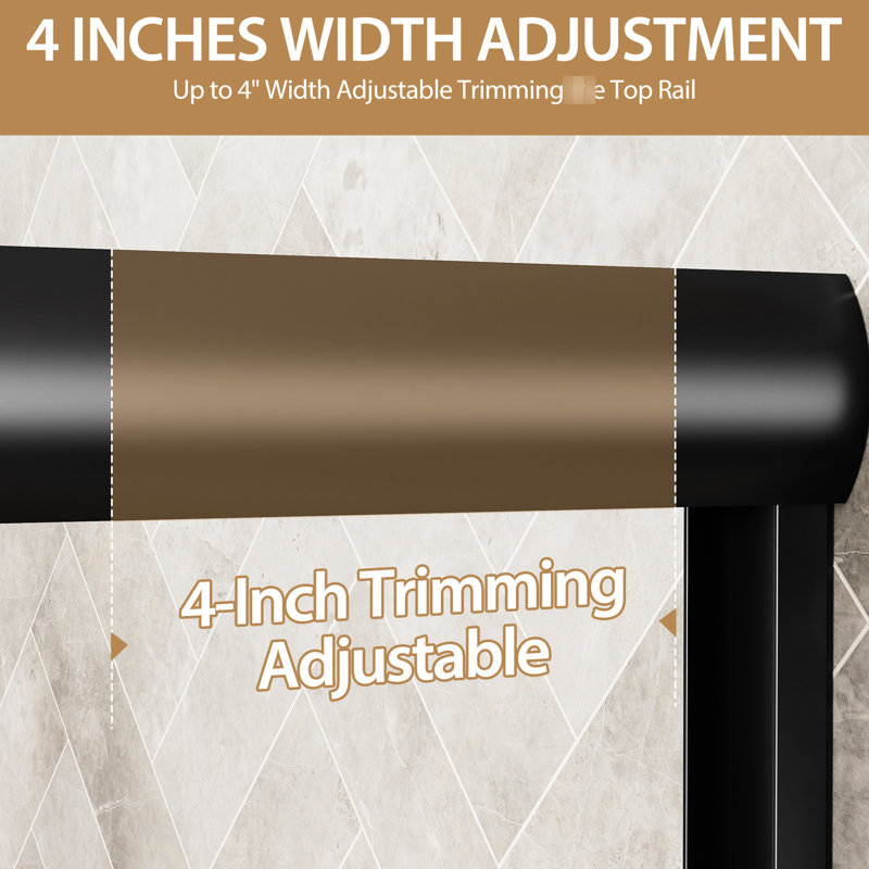 Double Sliding Shower Door 60" Wide By 72" High, 1/4" (6Mm) Clear Tempered Glass, Matte Black Aluminum Frame, Dual Stainless Steel Handles, Adjustable Width Between 56" - 60", Water Proof Feature For