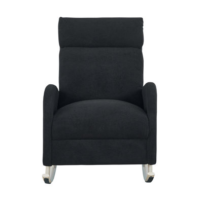Black Chenille Upholstered Rocking Chair With Metal Legs And Side Storage Pocket – Modern Comfort & Function