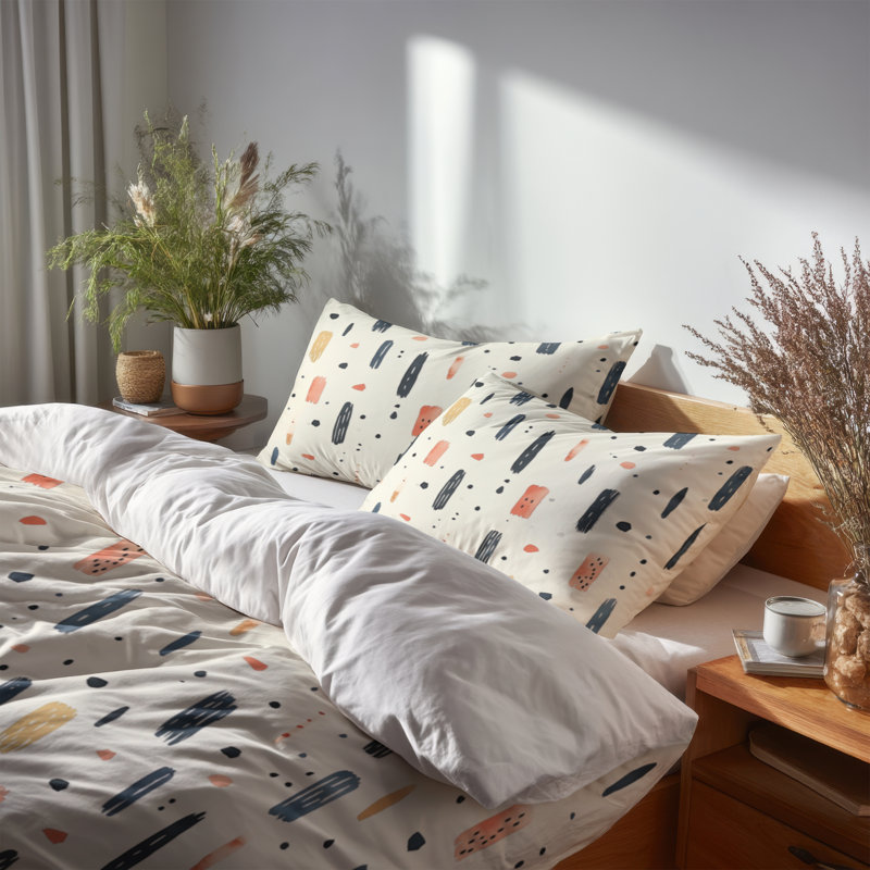 Ensemble de housse de couette et de coussins à motif abstrait 3 pièces, Housse de couette simple et deux taies décorative