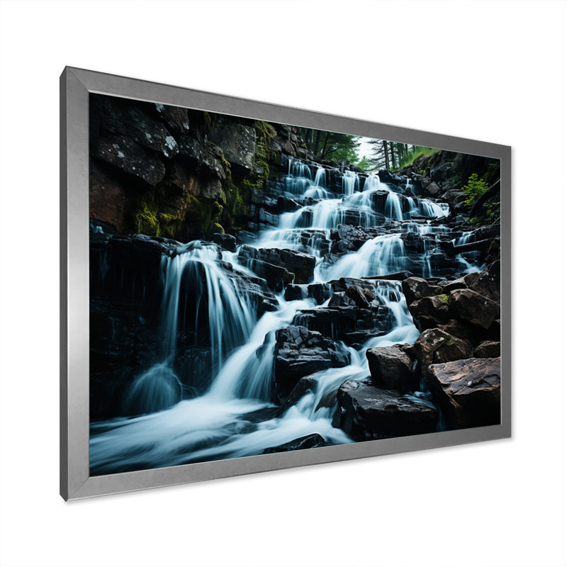 Cascade éternelle III sur toile, H 16 po x l 32 po x P 1 po, Cadre simple argenté